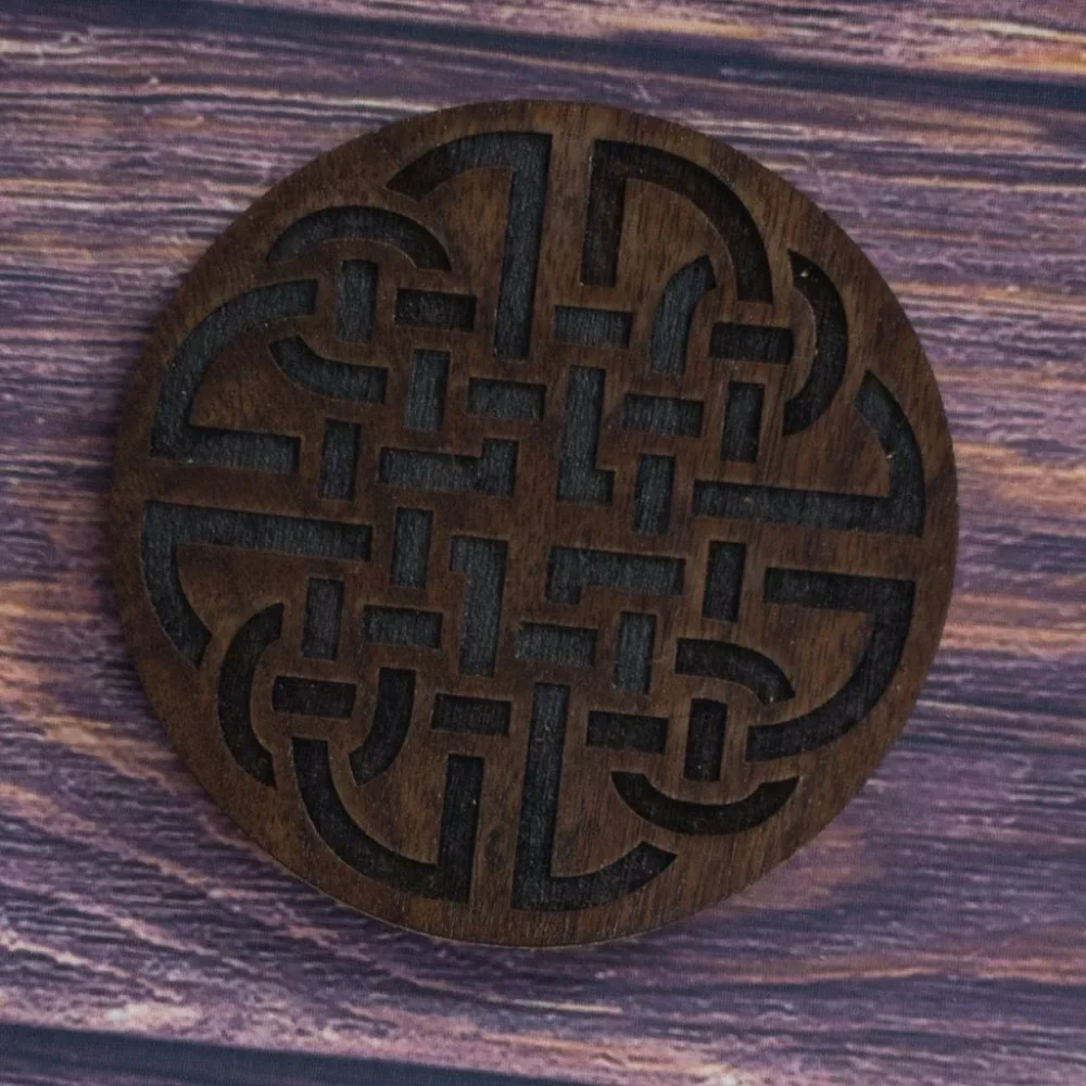 HANDMADE DRINK COASTERS Celtic Walnut with Laser Etched Design (4) - Picture 2 of 2